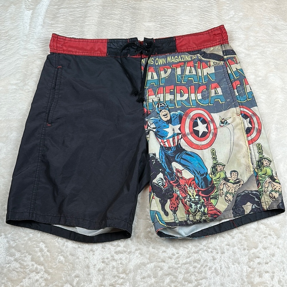 Marvel Black and Red Captain America Board Shorts